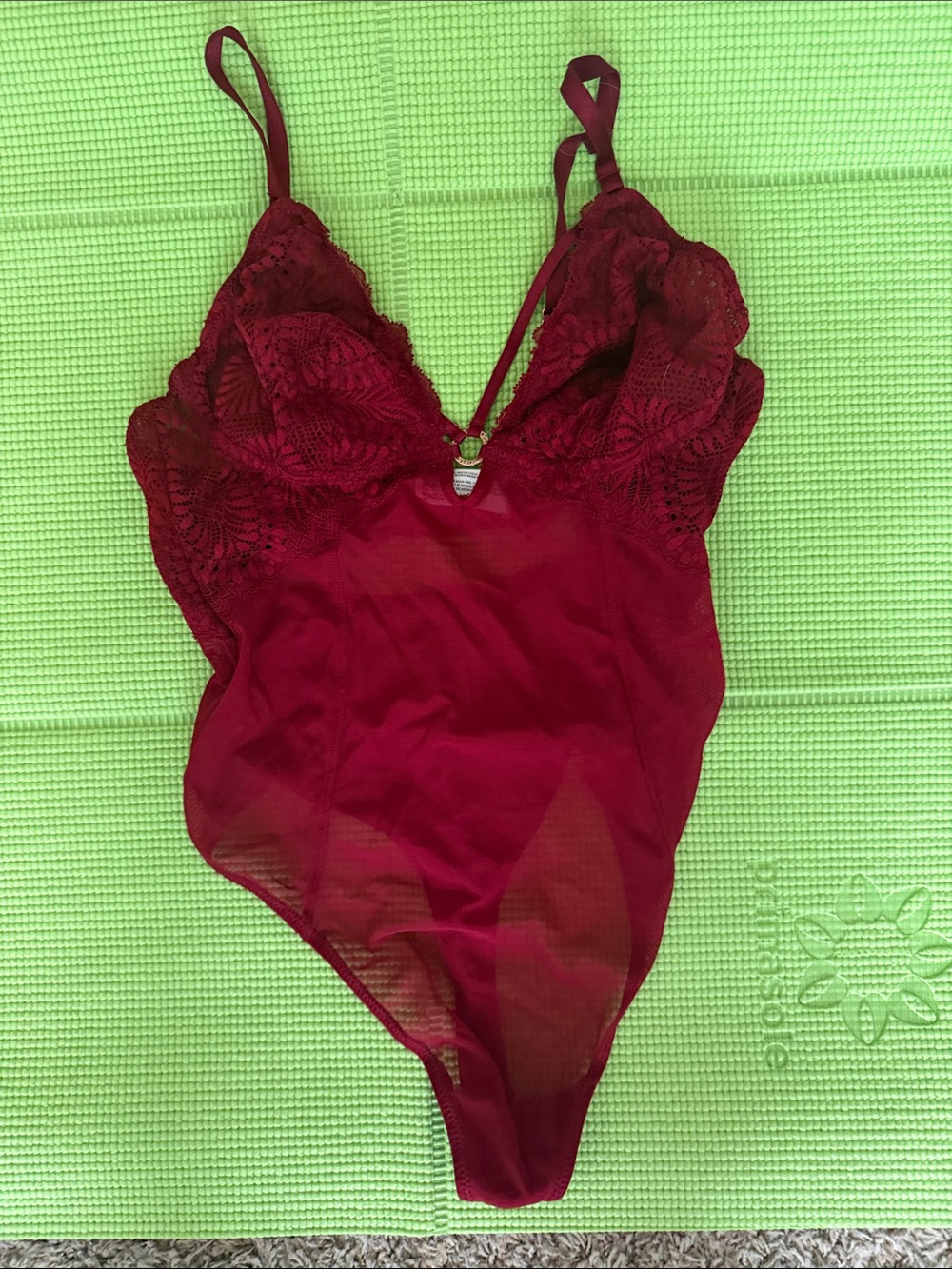 Lace Trim Wine Red Sheer Bodysuit Teddy